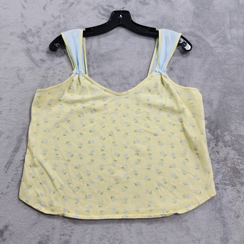 Vintage Petra Fashion Top Womens L Yellow Blue Floral Bow Cami Crop Coquette
